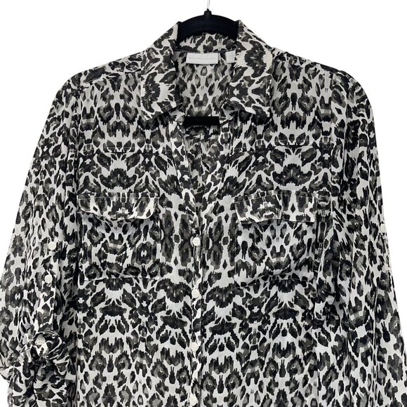 New York & Company Womens Leopard Print Button-Up Shirt Blouse SZ L - Picture 2 of 13